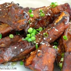 Spareribs on Plate with Sesame Seeds and Scallion