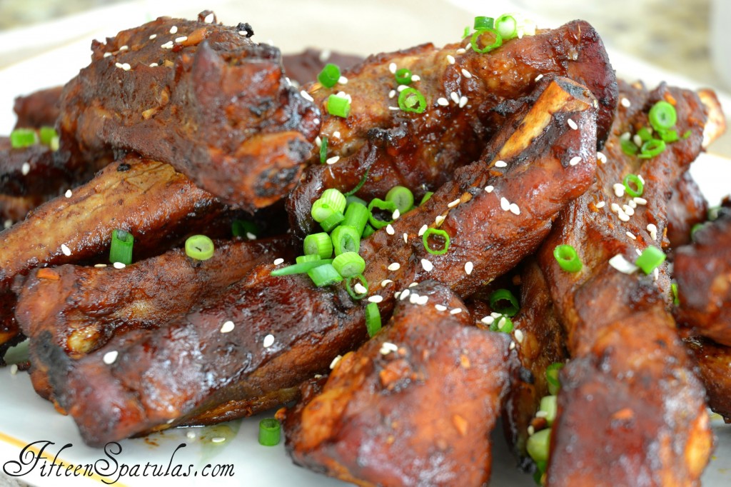 Chinese Spare Ribs - on Platter Sprinkled with Sesame Seeds and Green Onion