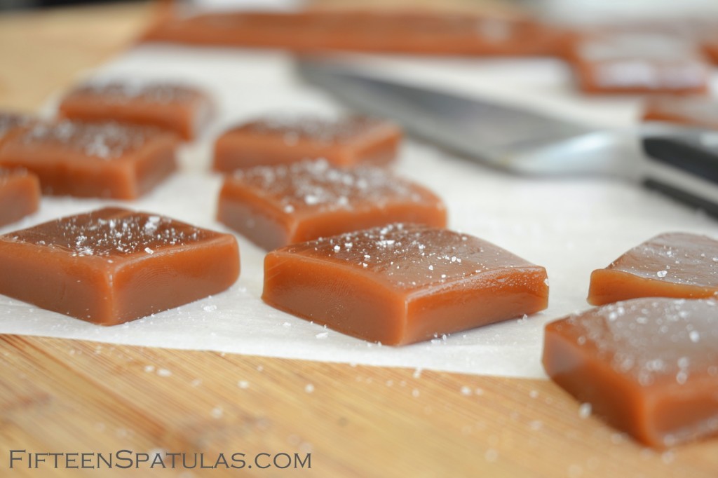 Sea Salt Caramel - Squares on Cutting board with Knife