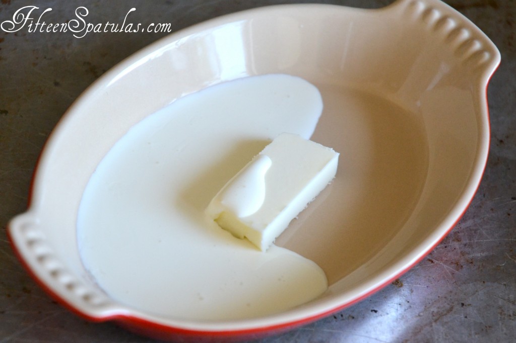 Cream and Butter in Red Oval Dish