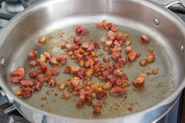 Pancetta Diced and Cooked until Crisp in Skillet
