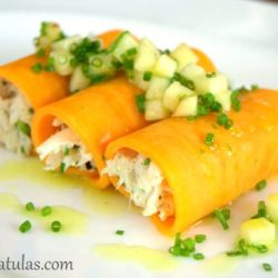Sweet Potato Cannelloni Filled with Crab and Topped with Apple