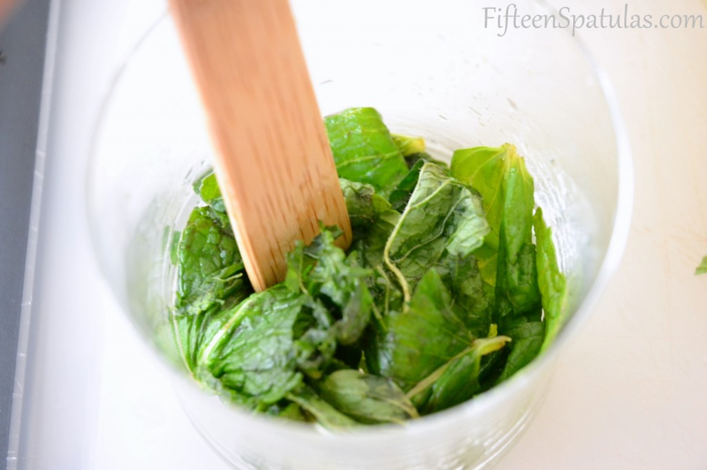 Muddling Mint with Wooden Spoon