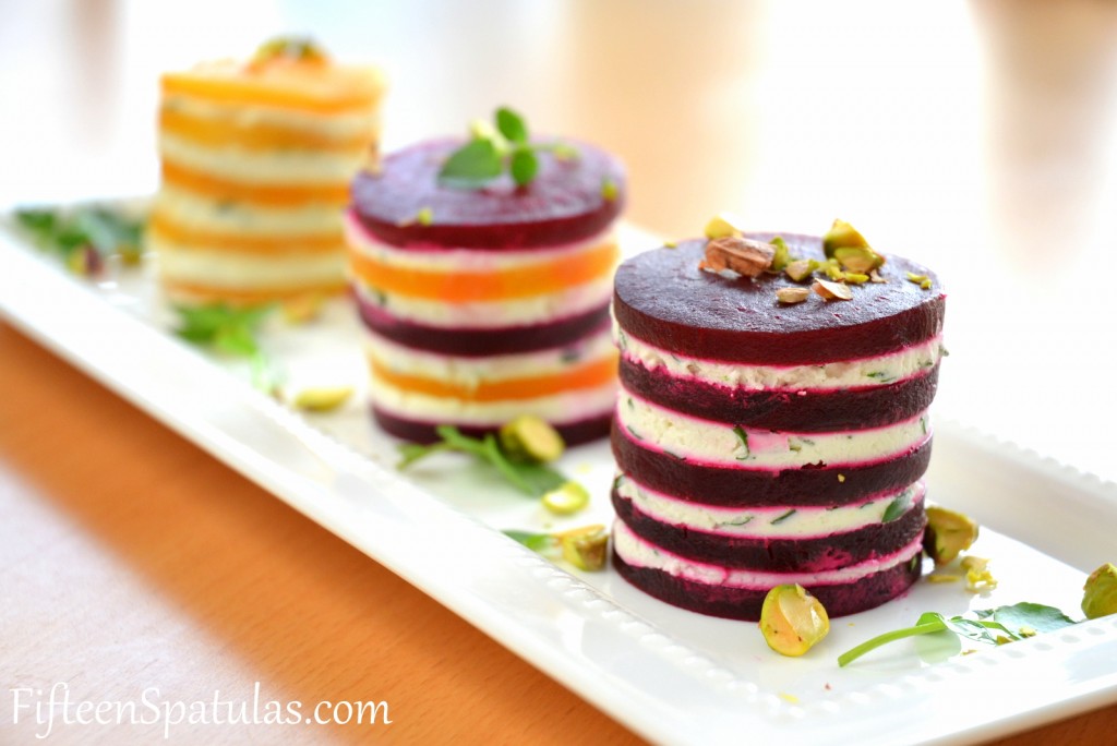 Roasted Beets with Goat Cheese - in Layers on White Dish