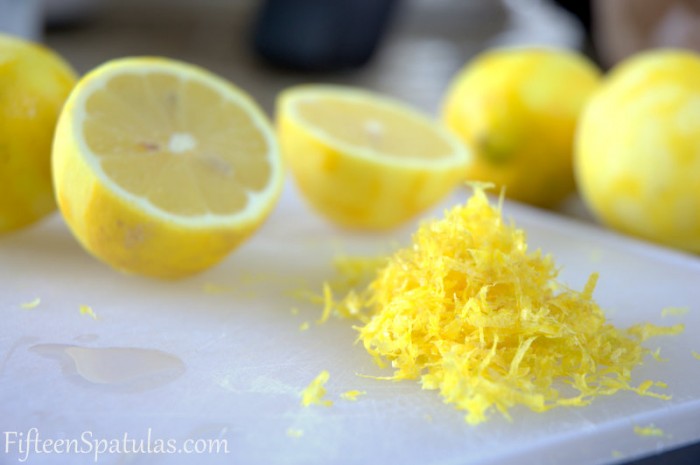 Lemon Zest and halves on Cutting Board