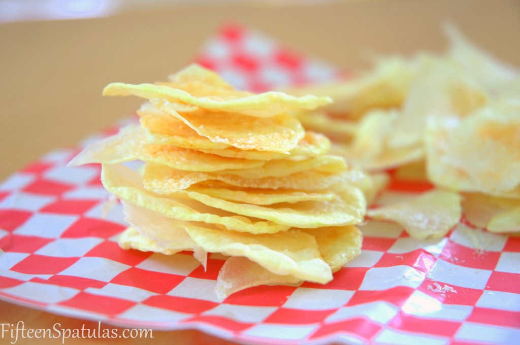 Microwave Potato Chips - Stacked on Red and White Checker Paper