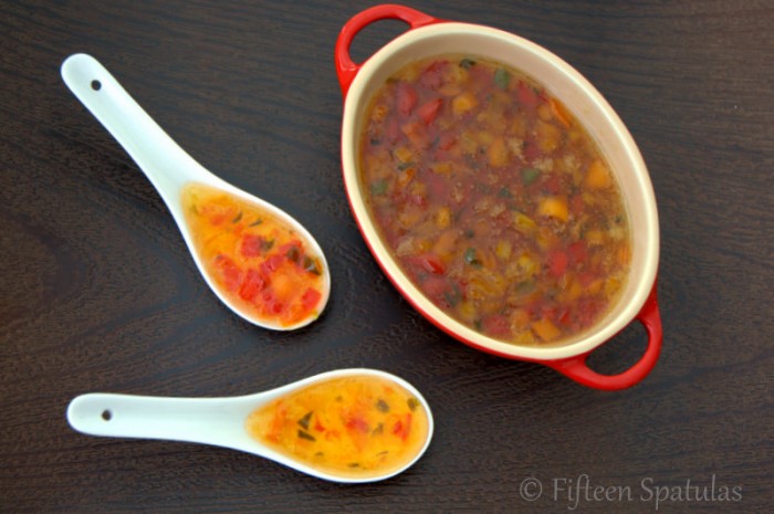 Hot Pepper Jelly - In Ramekin and Two White Soup Spoons
