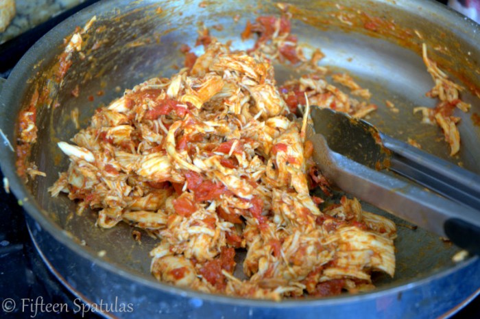 Shredded chicken tossed with tomatoes and mexican spices