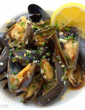 White Wine Mussels with Piquillo Rouille Slathered Bread