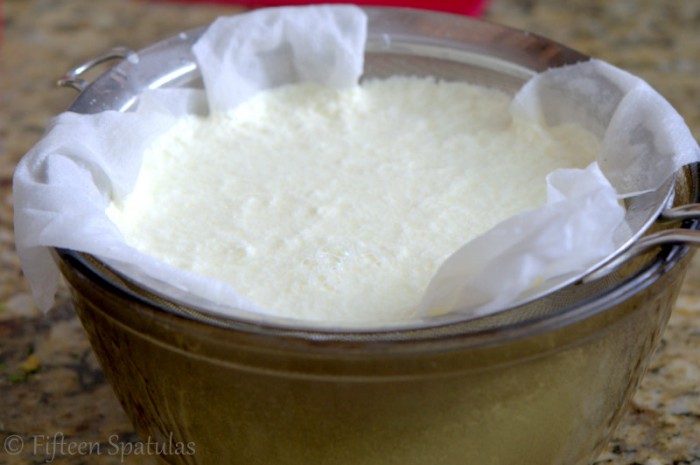 Straining Cheese Mixture with Strainer