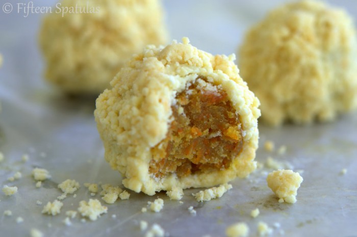 Christina Tosi\'s Carrot Cake Truffles Recipe Shown with Closeup of Filling and Crumb Exterior
