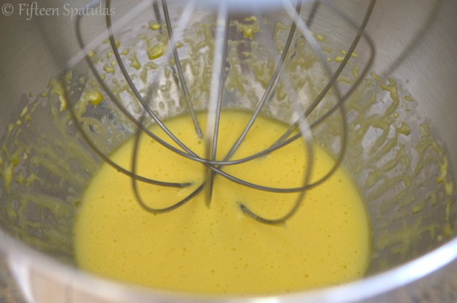Whipped Egg Yolks in Stand Mixer Bowl