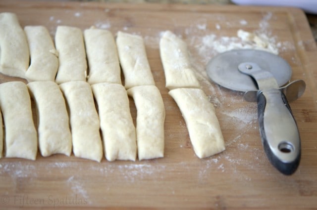 Cutting Garlic Knot Dough into Pieces