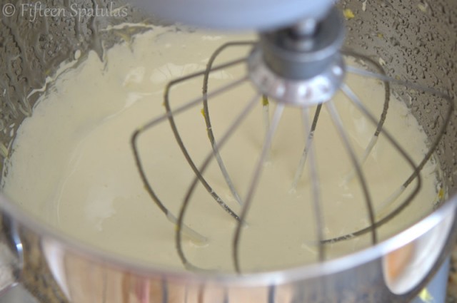 Whipped and Fluffy Almond Buttercream Frosting in Mixer Bowl