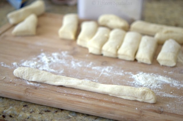 Stretched out Garlic Knot Dough for Tying