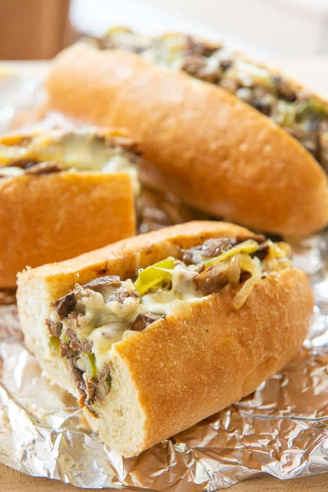 Cheesesteak Recipe - Served on Foil with Peppers and Onions