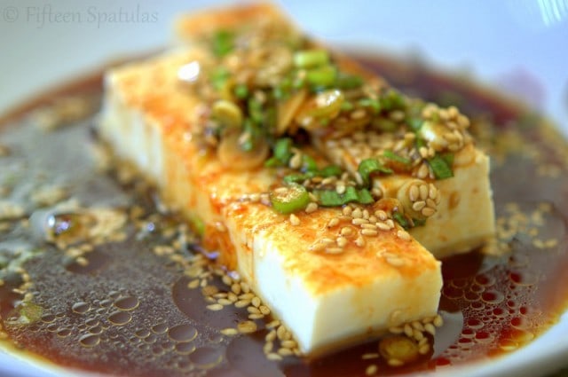 Cold Soft Tofu with Soy Sauce and Sesame Oil in Dish