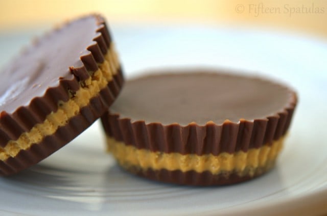 two stacked homemade peanut butter cups from scratch