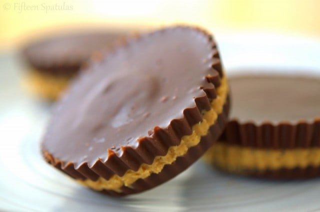 homemade reese\'s peanut butter cups made from scratch on white plate