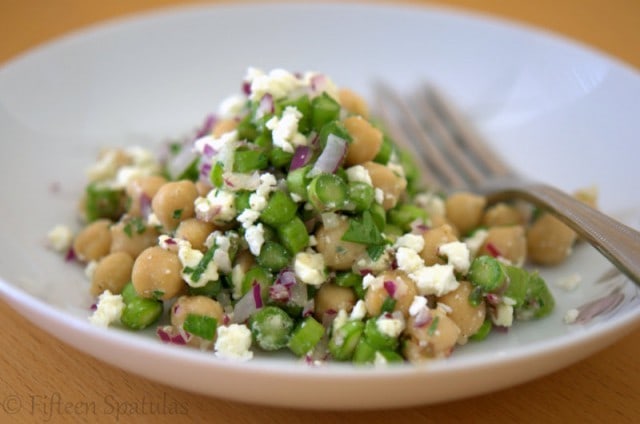 Asparagus Chickpea Salad - in Bowl with Fork