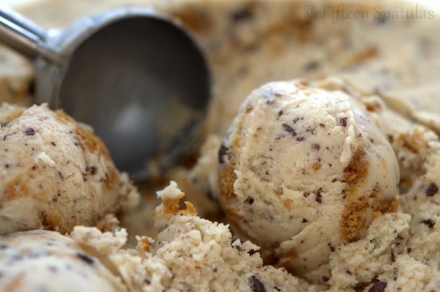 Homemade Biscoff Ice Cream Close Up with Scoops