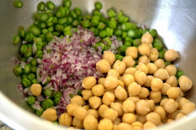 Chickpeas, Asparagus, and Red Onion in Bowl for Salad