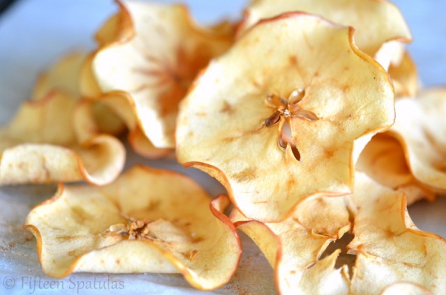 Apple Chips Crispy and Curled up from Baking in the Oven