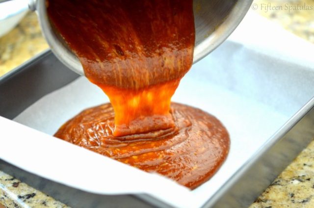 Pouring the Caramel Mixture into Pan to Set