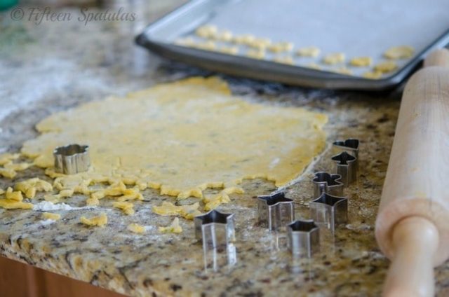 cutting out cheddar jalapeno crackers with metal cutters