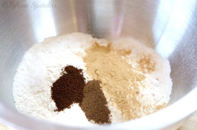 Spices for ginger molasses cookies recipe in a bowl