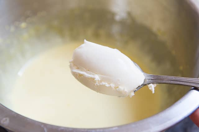 A Spoonful Of Italian Mascarpone Cheese To Be Added To Egg Yolk Mixture