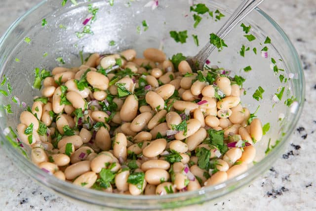 Canned White Beans With Fresh Herbs and Lemon Dressing in Bowl