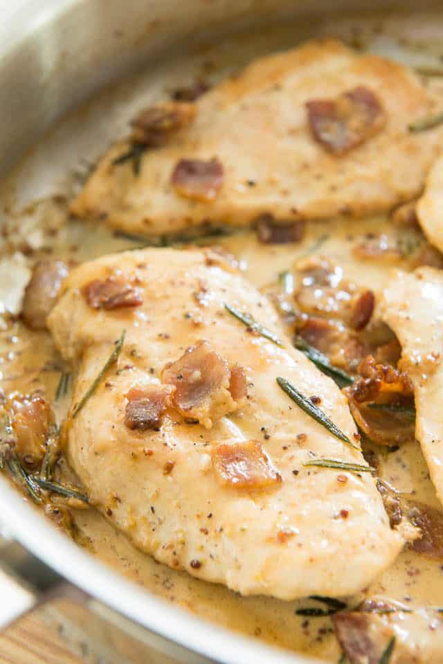 Mustard Cream Sauce and Chicken Cutlets in Skillet with Rosemary