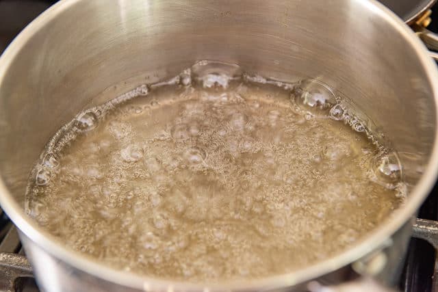 Boiling Sugar and Water in saucepan