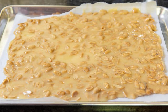 Brittle Recipe on Parchment Paper Cooling