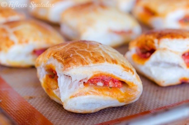Pizza Puff - Close Up Showing Sauce and Pepperoni in Middle