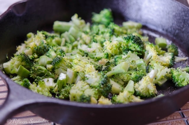 Sauteed Broccoli Florets in Cast Iron Skillet
