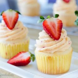 White Cupcakes with Strawberry Buttercream
