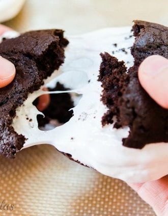 Chocolate Whoopie Pies with Quick Marshmallow Frosting