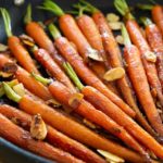 Maple Glazed Carrots - Shown here Cooked in a Nonstick Skillet with Crunchy Sliced Almonds Sprinkled on Top
