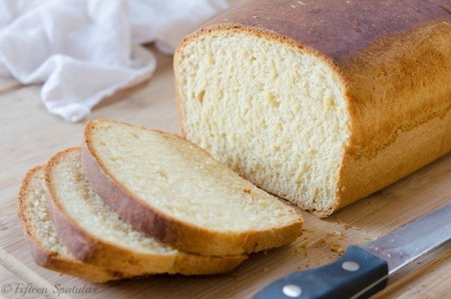 a freshly sliced loaf of brown butter sandwich bread