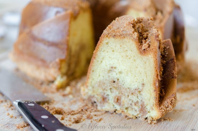 Cinnamon Crumb Bundt Cake - Sliced to Show Inside View