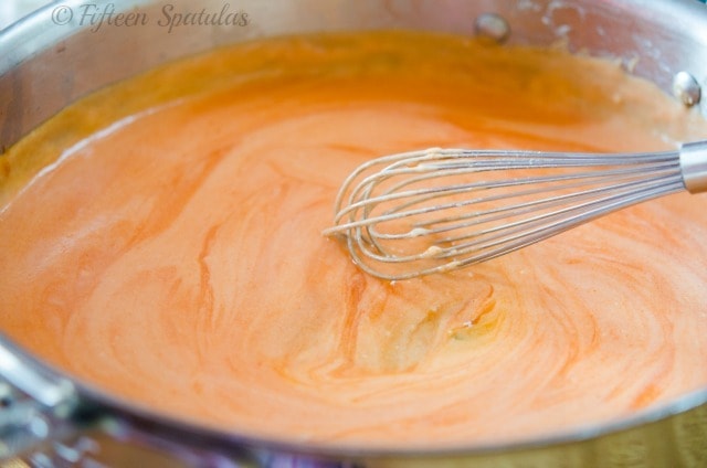 Frank\'s Buffalo Sauce Bechamel in Pan with Whisk