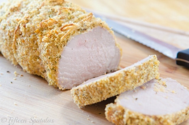 Panko Breaded Pork Loin - Sliced and Laid on board