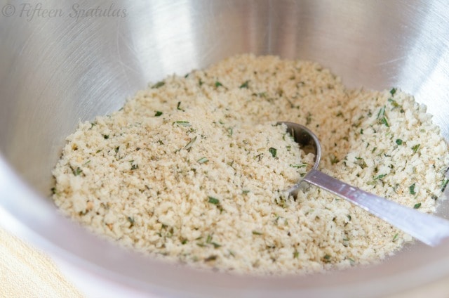Rosemary Bread Crumbs in Mixing Bowl