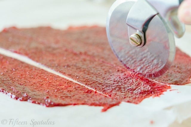 Using a Pizza Cutter to Slice Fruit Roll Up Recipe Batch