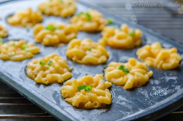 Mac and Cheese Muffins - made in a Muffin Pan and garnished with scallions