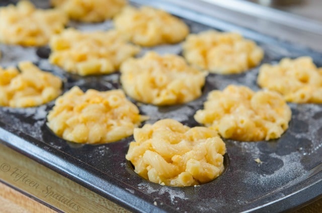 Macaroni and Cheese Bites Mixture Stuffed in a Mini Muffin Pan