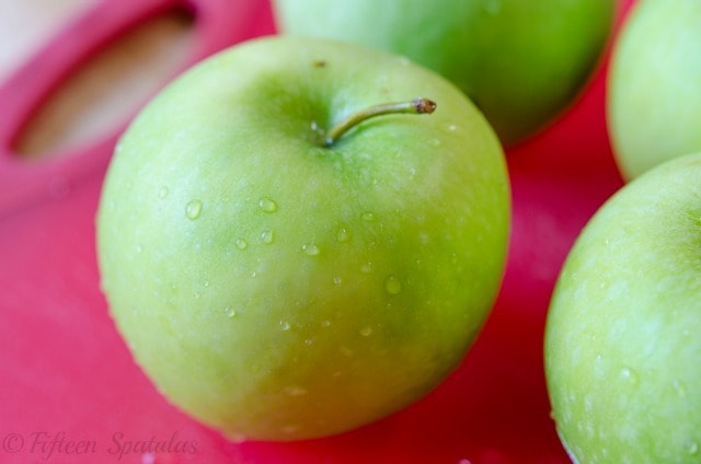 A close up of a green apple