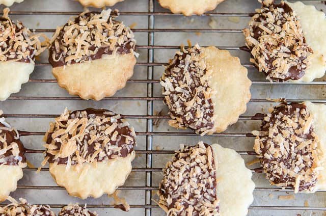 Coconut Shortbread Cookies with Toasted Coconut on Wire Rack